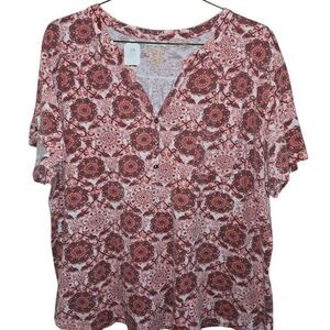 Northcrest Burgundy Pink White Patterned Blouse Size 4x Womens Plus Boho Print